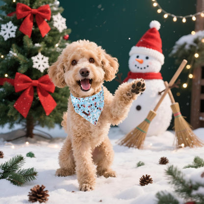 Lionet Paws Christmas Dog Bandana,Fabric Snowman Blue Dogs Kerchief for Medium Large Dogs,Dog Cotton Triangle Bibs Scarf for Girl Boy