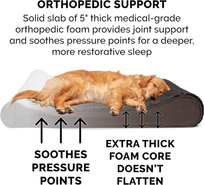 Furhaven Orthopedic Dog Bed for Extra Large Dogs w/ Removable Washable Cover, For Dogs Up to 180 lbs - Ultra Plush Faux Fur & Suede Luxe Lounger Contour Mattress - Chocolate, Giant/XXXL