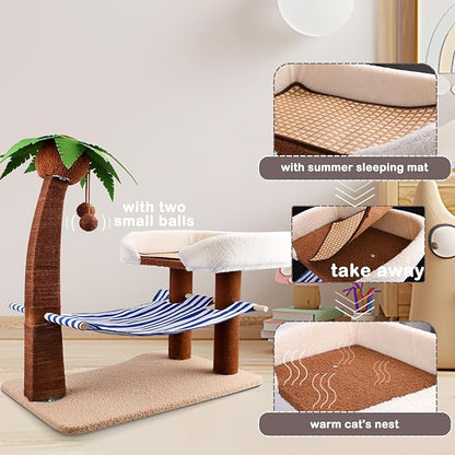 Cat Tree with Cat Bed Tower, 29.5 Inches Tall Cat Scratcher with Hammock for Indoor Cats, Sisal Rope Cat Scratch Post Tall with Hanging Ball for Small Cat Kitten