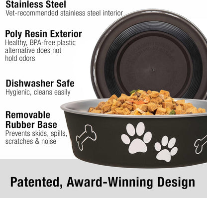 Loving Pets Bella Dog Bowls- Stainless Steel Dog & Cat Bowls - Spill Proof Dog Food Bowl, Cat Bowl, Puppy Essentials & Pet Supplies Great for Home & Travel (Medium 20-25 lbs, Espresso)
