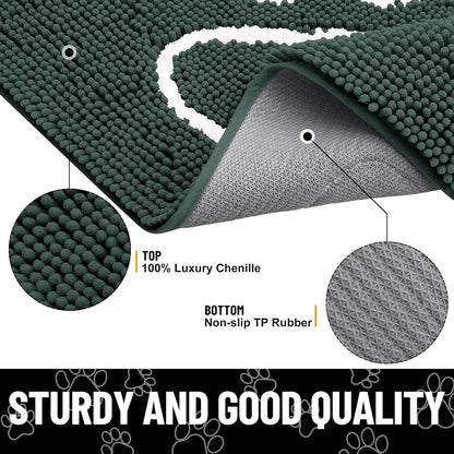 Smiry Dog Door Mat for Muddy Paws, Absorbent Dirt Trapper Non Slip Quick Dry Washable Chenille Mat for Mud Dogs, Entry Rug for Indoor and Outdoor (36x24 Inches, Green)