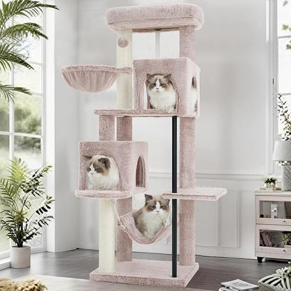 51.2'' Cat Tree Tower, Cat Tower with Scratching Post, Sturdy Steel Pube Cat Tree for Inoor Cats Large Adult, Cat Hammock and Basket, Padding Top Platform, Mushroom GCT014MU