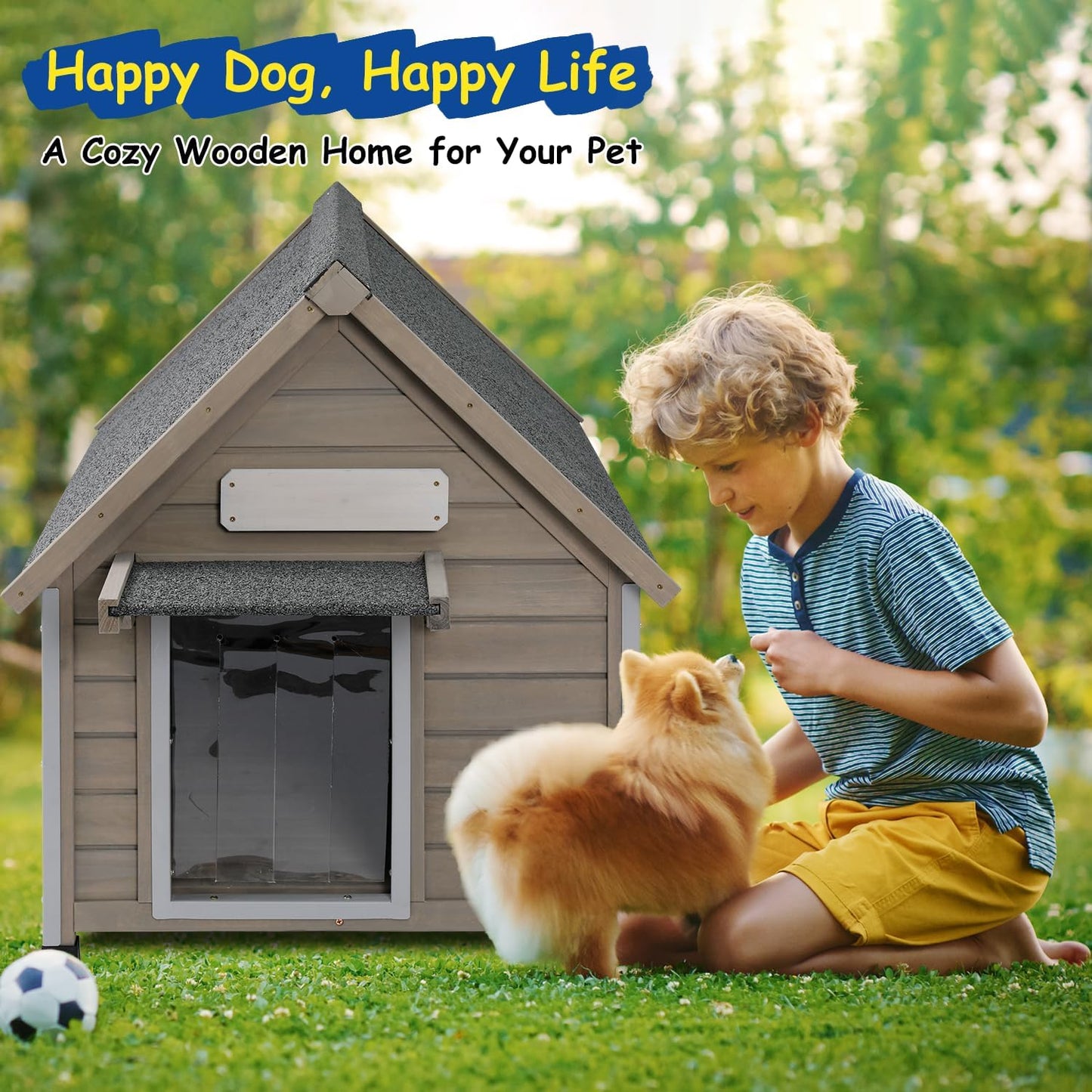 Outdoor Dog House Waterproof for Medium Small Dogs with Anti-Chewing Iron Frame, Adjustable Vent Window, Indoor & Outdoor Doghouse Kennel Puppy Shelter, Easy Clean and Assemble (26" L*31.9" W*32" H) - Pawvie