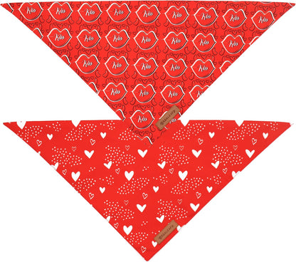 Realeaf Valentine's Day Dog Bandanas 2 Pack, Reversible Heart Dog Scarf for Boy and Girl, Premium Durable Fabric, Holiday Love Bandana for Medium and Large Dogs Pets (Large)