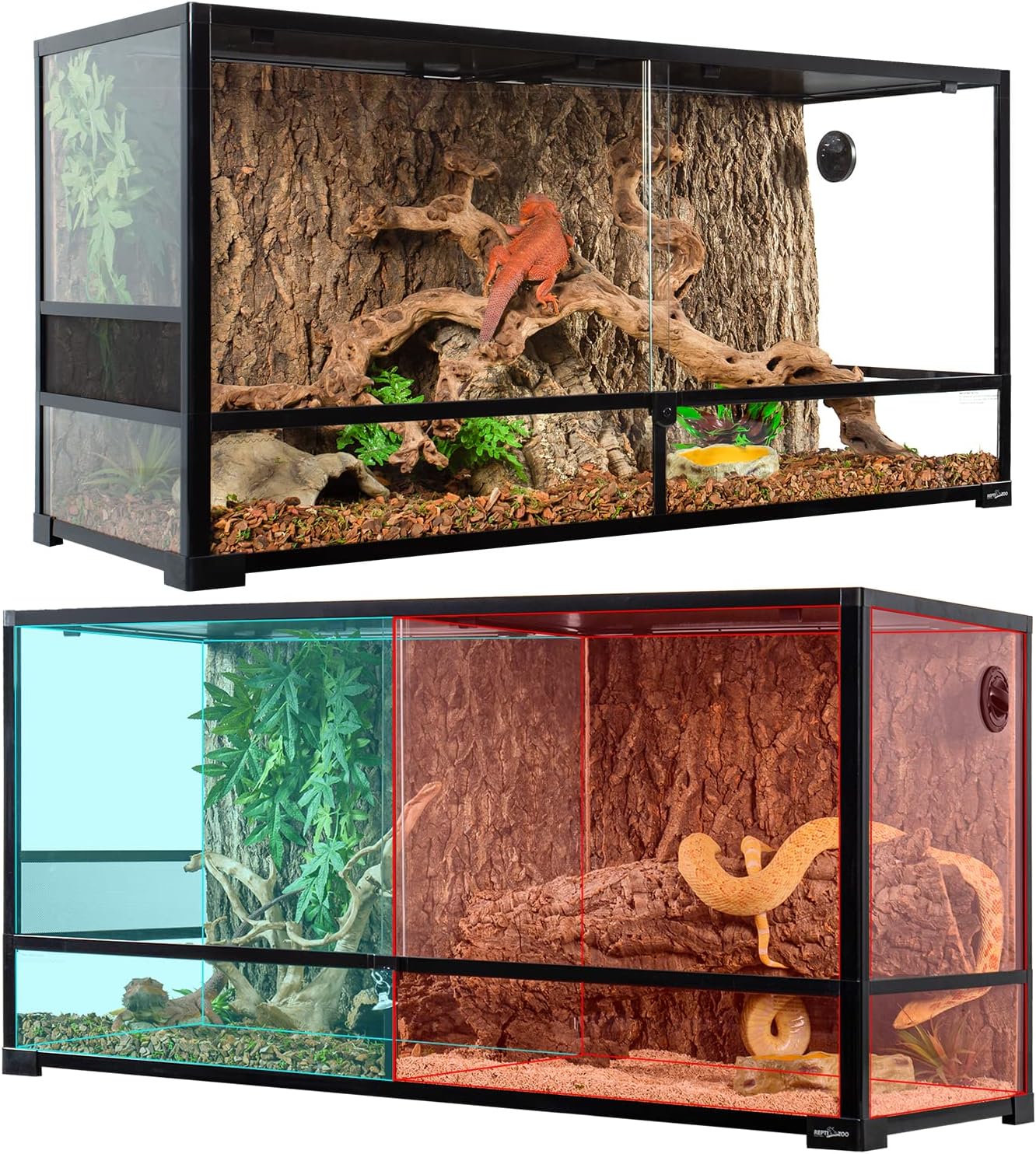 REPTIZOO 88 Gallon Large Reptile Terrarium 48" x 18" x 24" Knock-Down Glass Reptile Tank with Double Hinge Door & Screen Ventilation, Supporting Used as 2 Separate Habitats Easy Assembly - Pawvie