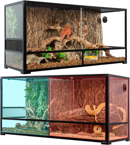 REPTIZOO 88 Gallon Large Reptile Terrarium 48" x 18" x 24" Knock-Down Glass Reptile Tank with Double Hinge Door & Screen Ventilation, Supporting Used as 2 Separate Habitats Easy Assembly - Pawvie