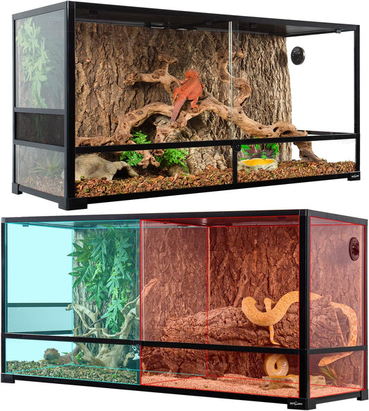 REPTIZOO 88 Gallon Large Reptile Terrarium 48" x 18" x 24" Knock-Down Glass Reptile Tank with Double Hinge Door & Screen Ventilation, Supporting Used as 2 Separate Habitats Easy Assembly - Pawvie