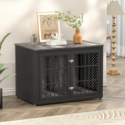 38" Heavy Duty Dog Crate Furniture for Large and Medium Dogs,Wooden Metal Kennel for High Anxiety Dogs, Chew Proof Cage Indoor, Decorative Kennel End Table