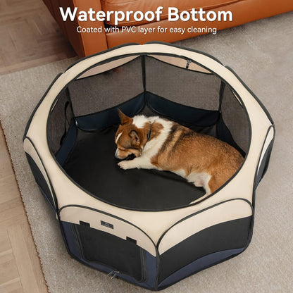A4Pet Portable Dog Playpen for Small Dogs, 27" Foldable Small Pet Playpen for Puppy/Cat/Rabbit/Chick, Indoor Cat Playpen with Removable Zipper & Mesh Panel(11”W × 7.5”H)