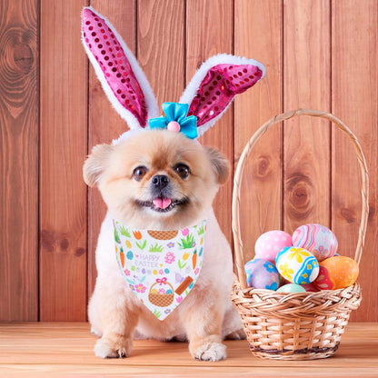 PTDECOR Easter Dog Bandana, Reversible Rabbit Easter Egg Dog Scarf, Multi Size, White Green Bandanas for Small Pets (White&Green, Small)