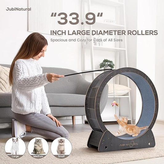 Cat Exercise Wheel, 35.9" Cat Running Wheel for Indoor Cats with Quiet Carpeted Runway, Cats Treadmill Wheels with Locking Mechanism, Cat's Weight Loss and Health - Black