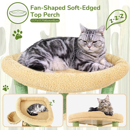 Globlazer Cactus Corner Cat Tree Tower with Scratching Post for Indoor Cats, 51in Multi-Level Cat Condo Tower with Large Hammock, Fan-Shaped Padded Perch, Spacious Cat Cave, Hanging Basket, C51, Green