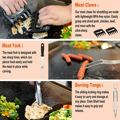 38PCS Griddle Accessories Kit, Professional Grill Tools Set for Outdoor Barbecue, Stainless Steel Griddle Spatula Set with Tongs, Smash Burger Press, Carry Bag, Perfect Grilling Gifts