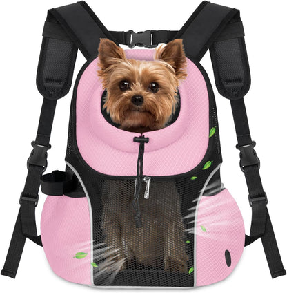 WOYYHO Pet Dog Carrier Backpack Small Dog Front Backpack Ventilated Mesh Dog Travel Back Pack with Safety Belt for Travel Hiking Cycling Outdoor Adventures (Size L: 10-14 lbs, Pink)