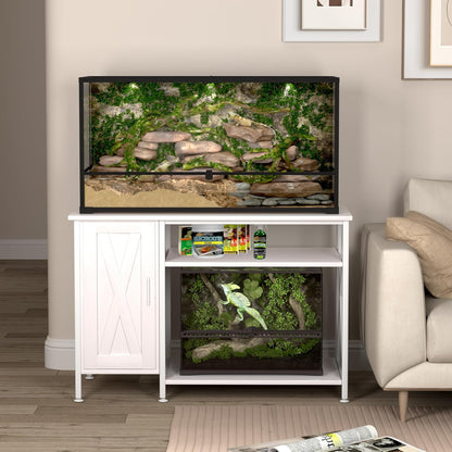 40-120 Gallon Reptile Tank Stand with Power Outlet, Terrarium Stand with Storage Cabinet, 48" X 24" Tabletop, Reptile Terrarium,Turtle Tank White PG08XYW