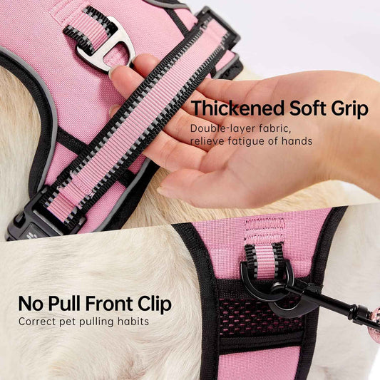 NESTROAD No Pull Dog Harness,Adjustable Oxford Dog Vest Harness with Leash,Reflective No-Choke Pet Harness with Easy Control Soft Handle for Small Dogs(Small,Pink)
