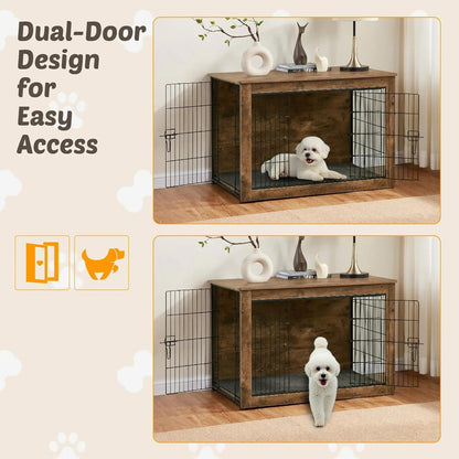 Dog Kennel Furniture, Wooden Dog Crate End Table, Heavy Duty Dog Crate, Decorative Pet Crate Dog Cage for Large Indoor Use (Rustic Brown) 27" L×20" W×23" H