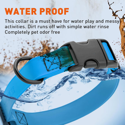 Dogline Biothane Waterproof Dog Collar with Quick Release Buckle Strong Coated Nylon Webbing with Odor- Proof for Easy Care Easy to Clean Fits Small Medium Large Dogs, Dogline Blue 5/8" W 9-14" L