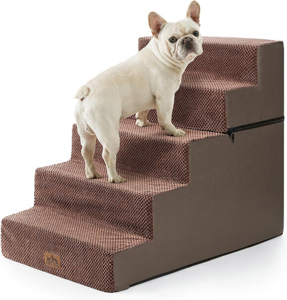 Dog Stairs for Small Dogs, 5 Tier Removable Wider Pet Stairs for Couch and Bed, 23.6" H Non-Slip Dog Steps for Puppies and Old Cats with Support Board, 29.5x19.7x23.6 inch, Brown
