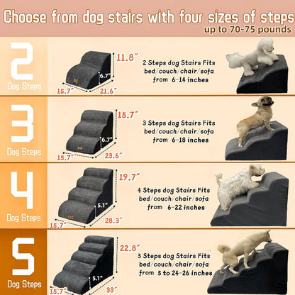 4-Step Dog Stairs for High Beds 18-24 Inch Pet Steps 2 3 4 5 Tier Ladder Non-Slip Sturdy Ramp Small Medium Large Dog Steps to Couch Bed Old Dogs Balanced Pet Stairs for Getting on Bed