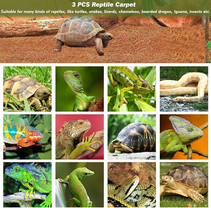 ZeeDix 3 Pieces Coconut Fiber Reptile Substrate Mat, 12 x 20 inches Natural Coco Mat Reptile Carpet Coco Fiber Liner Turtle Bedding Reptile Terrarium Liner for Lizard Snake Turtle Gecko Bearded Dragon