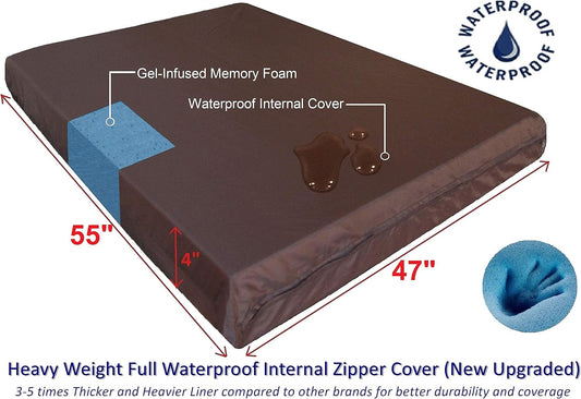 Dogbed4less Jumbo Orthopedic Memory Foam Dog Bed for Large Dogs with Durable Denim Cover, Waterproof Liner and Extra Pet Bed Case, 55X47X4 Inches