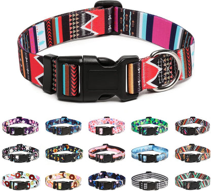 Mercano Adjustable Dog Collar - Special Design Patterns, Soft Nylon Comfortable Durable Pet Collar for Small Medium Large Dogs (S, Tribal Pink)