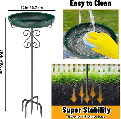 Metal Bird Bath for Outside,Bird Baths Feeder Bowl with 5 Prongs Base Stake,Freestanding BirdBaths for Outdoors Garden Patio Yard Lawn Decor (Vintage Green)