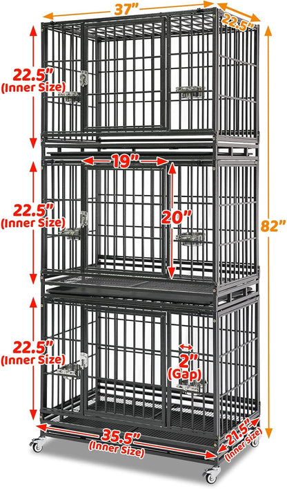 Homey Pet 2 Pack Three Levels 37 Inch Dog Crate, Escape Proof Dog Cage Kennel Indoor with Top Access and Lockable Wheels, Removable Tray, Heavy Duty Dog Crates for Medium/Small Dogs