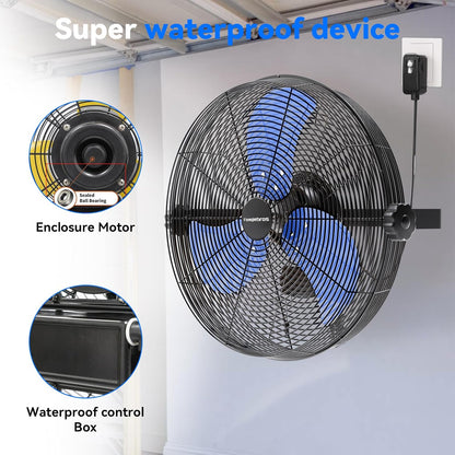 2600 CFM 14 inch Outdoor High Velocity Wall Mounted Fan, 3-Speed Metal Fans with IP44 Enclosure Motor, Industrial Grade Weatherproof Wall Fan for Patio, Greenhouse, Garage, and Gazebo