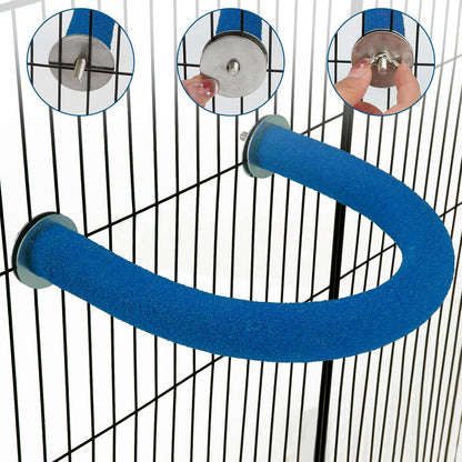 Rypet U Shape Parrot Perch Stand Toy for Paw Grinding Clean Stick Exercise, Rough-Surfaced Quartz Bird Perch Standing Cage Accessories for for Small Parakeets Cockatiels Conures Macaws Finches(Blue)