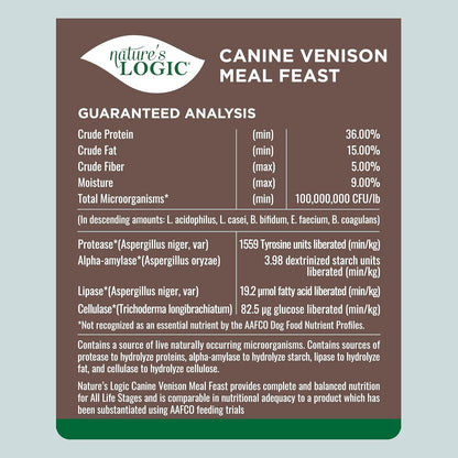 Nature's Logic Dry Dog Food - 100% Natural - No Synthetics - For All Ages, Sizes, Breeds - Free From Common Allergens, High Protein - Venison Meal Feast, 4.4lbs