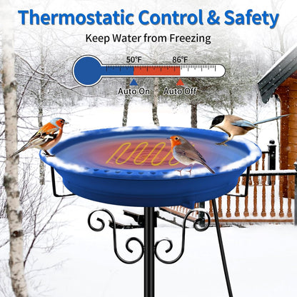 Heated Bird Baths for Outdoors for Winter, Lovppy 100W Heated Bird Bath Water Heater with Thermostatically Controlled, Heated Bird Baths Bowl with Metal Stake for Outside Garden Patio Yard (Blue)