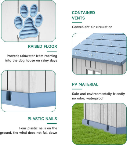 DRATO Dog House Indoor Outdoor for Small to Large Sized Dogs Indoor Outdoor Doghouse Puppy Shelter with Elevated Floor, Easy to Assemble (Blue, 38Inch(37.8 * 40.87 * 38.82))