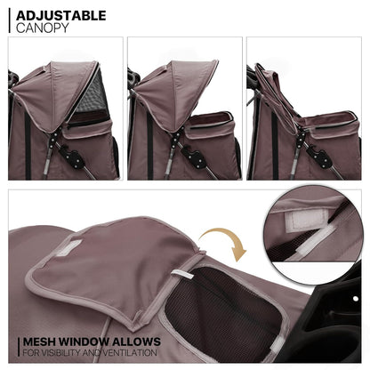 MoNiBloom Foldable Dog Strollers for Small Dogs with Weather Cover, 3 Wheels Pet Strolling Cart for Dogs and Cats with Storage Basket and Cup Holder, Breathable and Visible Mesh for All-Season, Coffee - Pawvie