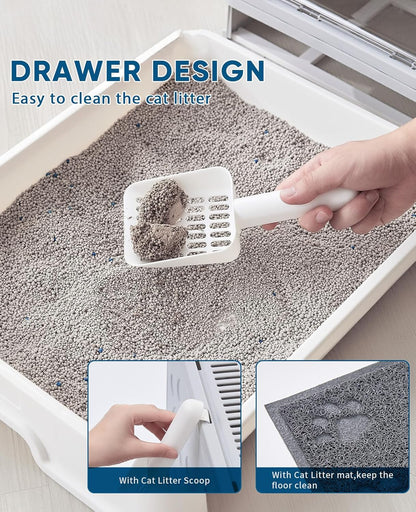 Cat Litter Box with Litter Mat and Scoop, Large Foldable Litter Box with Lid, Front Entry Top Exit Kitty Box, Odor Control, Easy to Clean (Grey)