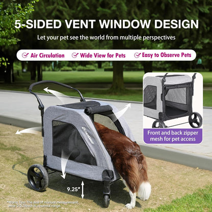 EchoSmile XL Extra Large Dog Stroller - Adjustable Handles,Lightweight Folding Pet Stroller,All-Terrain 4 Wheel for 2 Medium Dogs,Dual Entry Safety Dog Stroller,Capacity 160 lbs,Gray - Pawvie