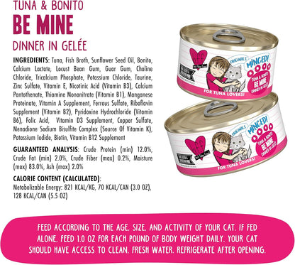 Weruva BFF Minced Natural Wet Cat Food, Tuna and Bonito Be Mine in Gelee, 5.5oz Can, Pack of 24