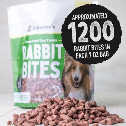 Dr. Harvey's Rabbit Bites Freeze-Dried Raw Dog Treats - Single Ingredient, All-Natural Rabbit Meat Protein for Dogs, Allergen-Free - 7 Ounces (3 Pack)