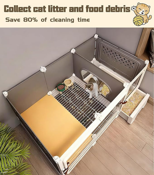Cat Cage Cat Enclosure with Litter Box & Clear Sliding Door, Expandable Cat Playpen, Detachable Metal, Cat Cage Indoor and Outdoor, Ferret Cage
