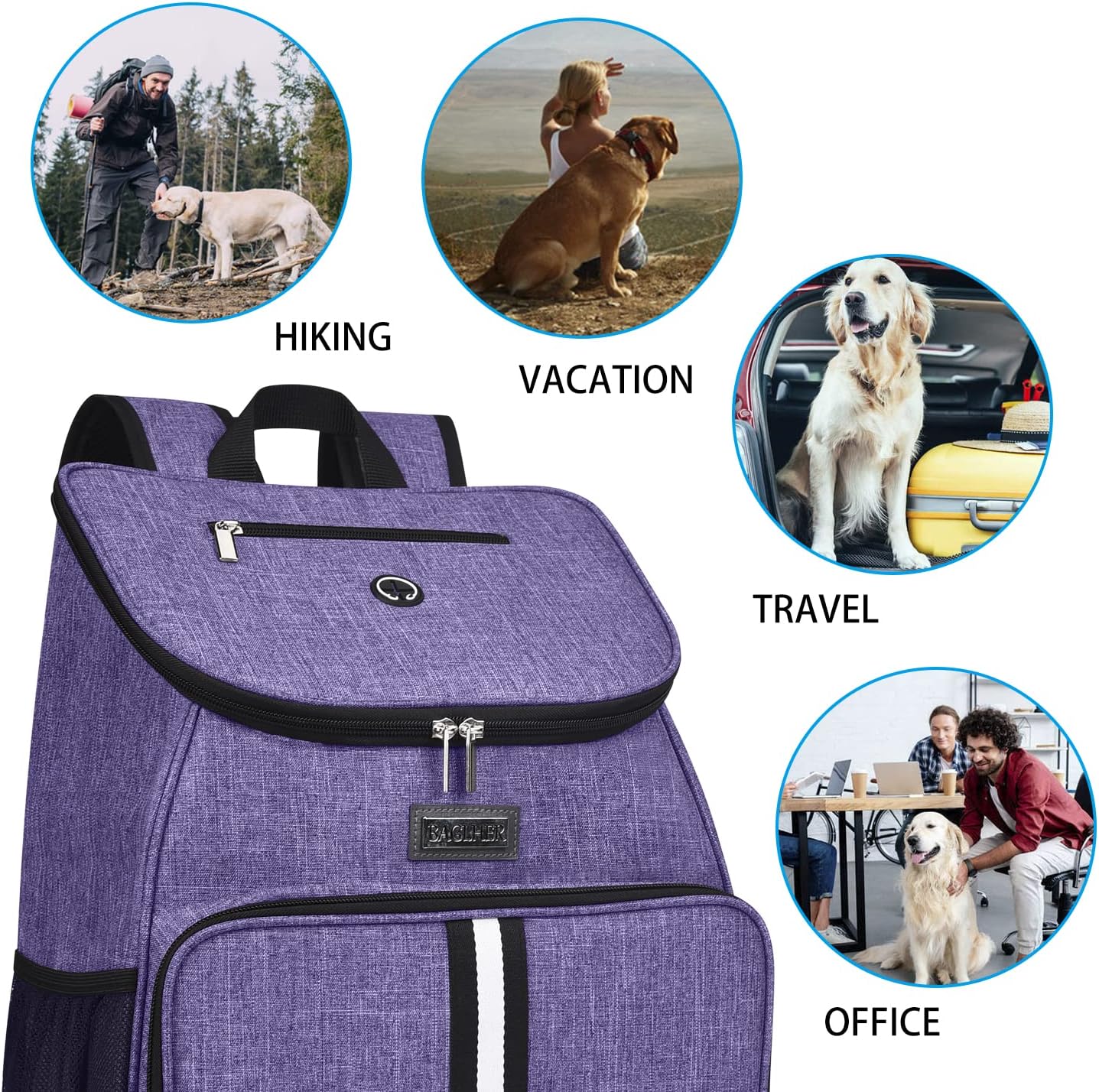 BAGLHER丨Dog Travel Bag, Airline Approved Pet Supplies Backpack, Dog Travel Backpack Accessories Set with 2 Silicone Collapsible Bowls and 2 Food Baskets. Purple - Pawvie