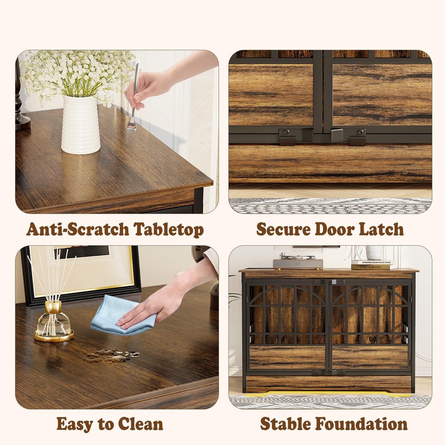 COZPAW 52 Inch Dog Crate Furniture, Extra Large Dog Kennel Indoor for XLarge Breed, Heavy Duty Dog Cage with Double Elegant Arched Doors, Decorate as TV Stand & End Table-Retro Brown