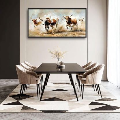 Highland Cow Large Wall Art Wild Animal Running Pictures Farmhouse Rustic Longhorn Wall Decor Canvas Print Painting Artwork for Bathroom Living Room Bedroom 60L" x 30W"