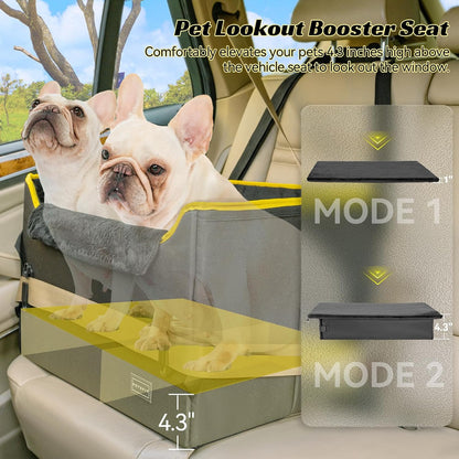 PETSFIT Dog Booster Car Seat, Dog Car Seats for Medium Sized Dogs or 2 Small Pets with 2 Safety Leashes and Patented Buckles, Carseat for Dogs with Storage Pockets for Pets Under 45Lbs (Black) - Pawvie