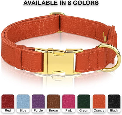 Leather Airtag Dog Collar - Soft Tracking Dog Collar with Apple AirTag Holder and Metal Buckle - Safety GPS Pet Collars for Small Medium Large Dogs Puppy Pink Red (Orange, M, 14"-18" Neck Fit)