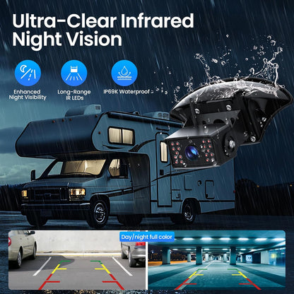 RV Backup Camera, Vehicle Backup Camera with AI Detection, 1080P Backup Cameras, 7'' Waterproof Wireless Backup Camera with DVR Recording & Night Vision for Car, Van, SUV, Truck, Trailer