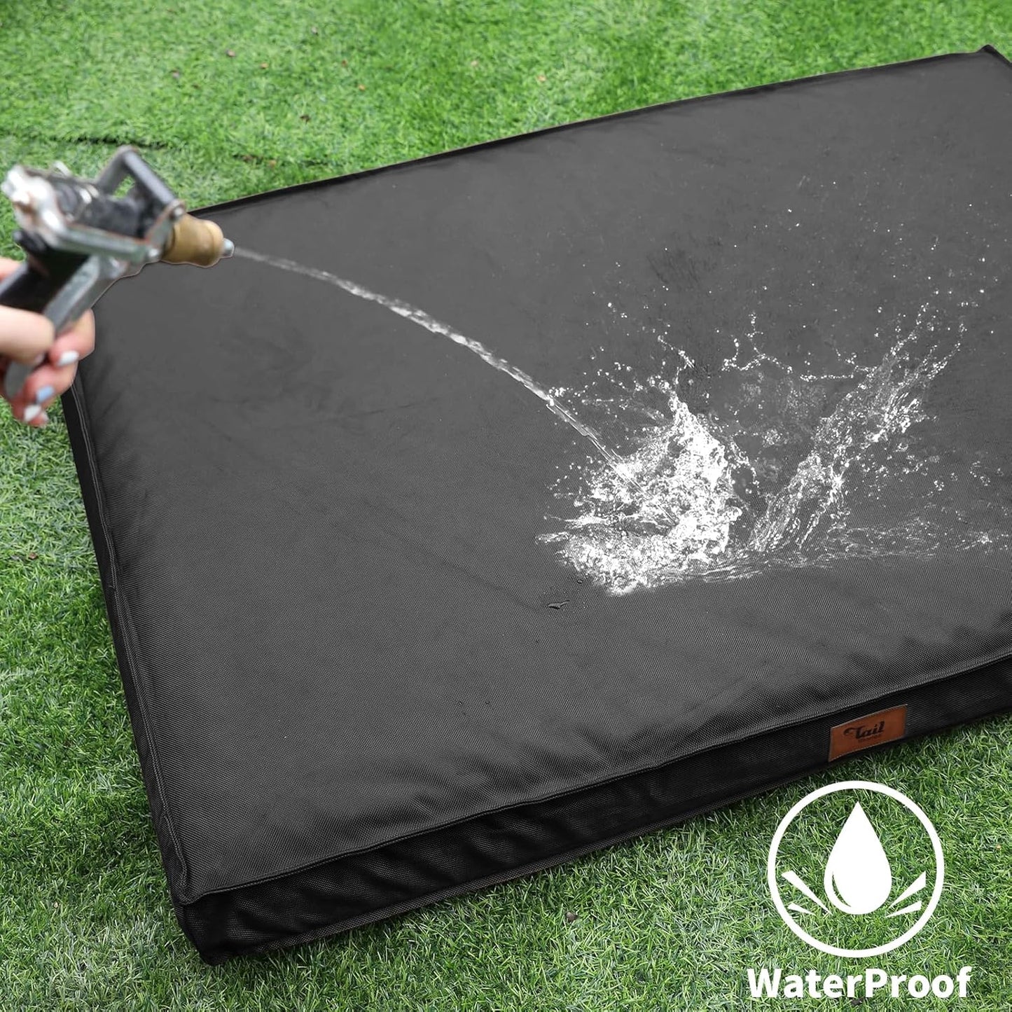 Outdoor Dog Bed for Small Dogs, Waterproof Dog Crate Bed for Small Dogs, Orthopedic Egg Crate Foam Puppy Beds with Washable and Removable Oxford Cover, Black