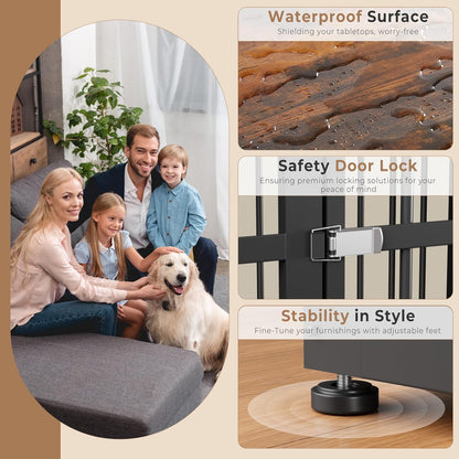 43'' Dog Crate Furniture with 3 Doors, XL Wooden Crate End Table Heavy Duty Indoor Puppy Cage for Medium to Large Dogs, Multiple Units Can be Combined