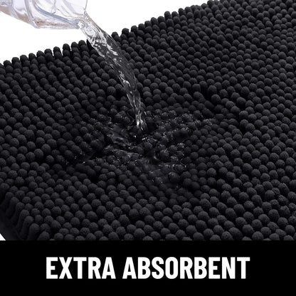Smiry Dog Door Mat for Muddy Paws, Absorbent Dirt Trapper Non Slip Quick Dry Washable Chenille Mat for Mud Dogs, Entry Rug for Indoor and Outdoor (24x16 Inches, Black)