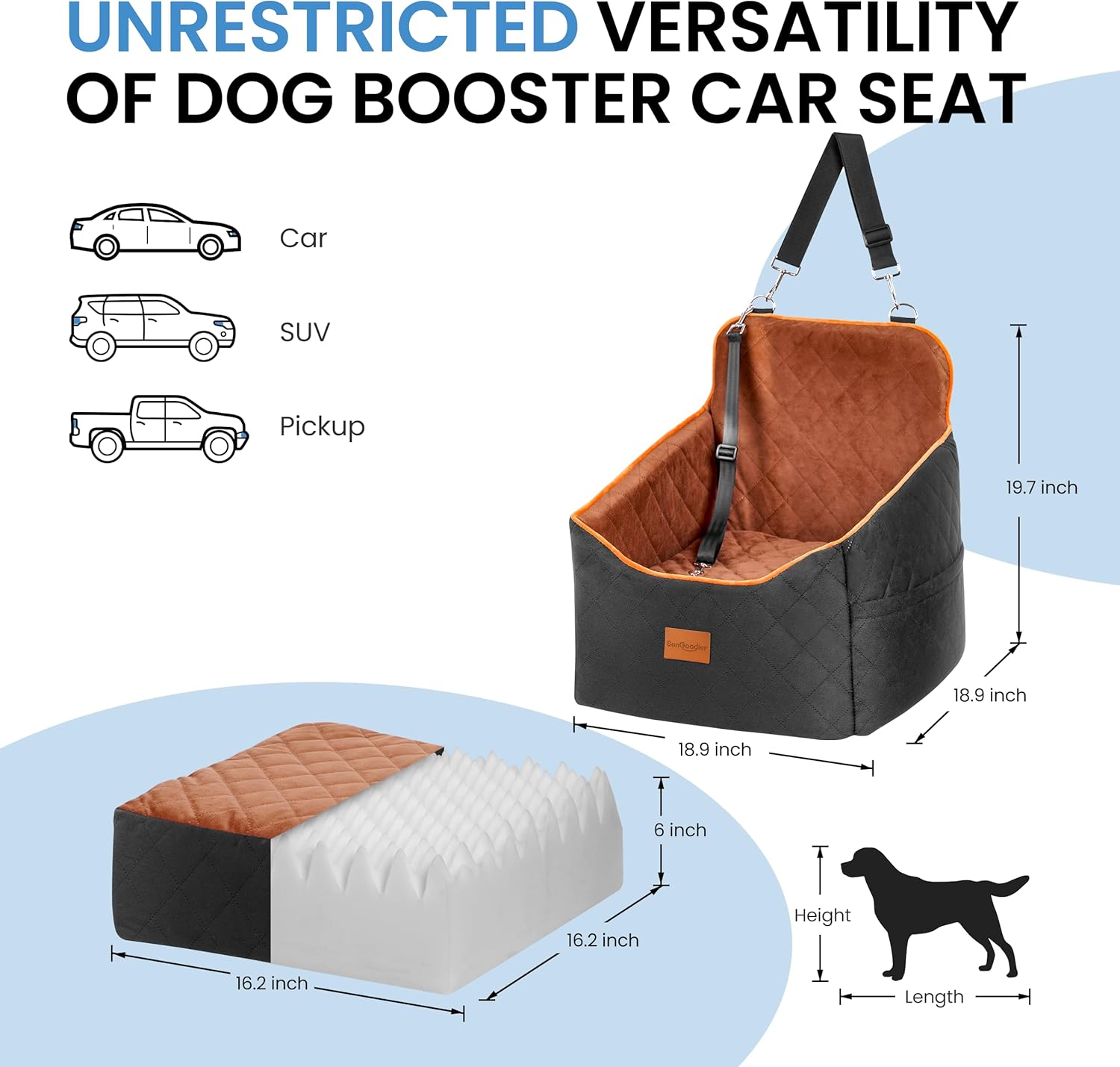 Dog Car Seat for Small Dogs - Puppy Car Seat with Safety Strap & Waterproof Padding, Portable Pet Carrier for Cars, Trucks & SUVs, Comfortable Elevated Bed for Pets Up to 35lbs (Black/Coffee) - Pawvie